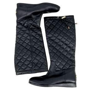 Michael Kors 6 Leather Boots Quilted Lizzie Flat Round Toe Black‎ Wedge Heel